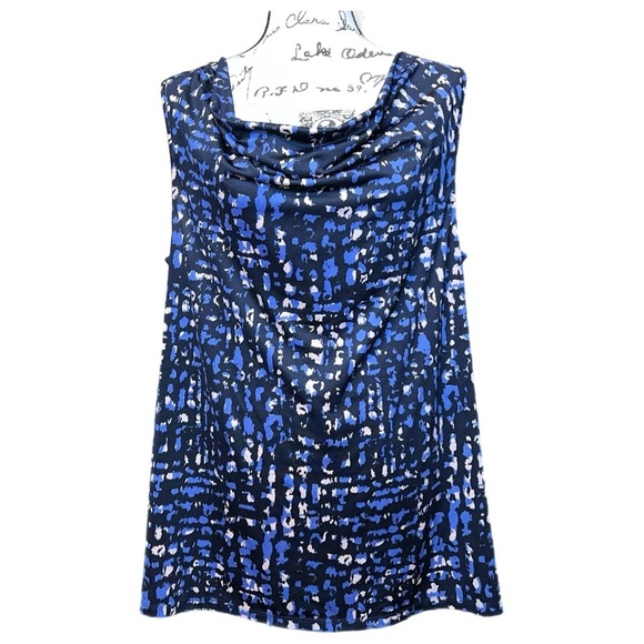 89th & Madison Animal Print Abstract Blue Black Tank Style Cowl Neck Top Size XL - Picture 6 of 6